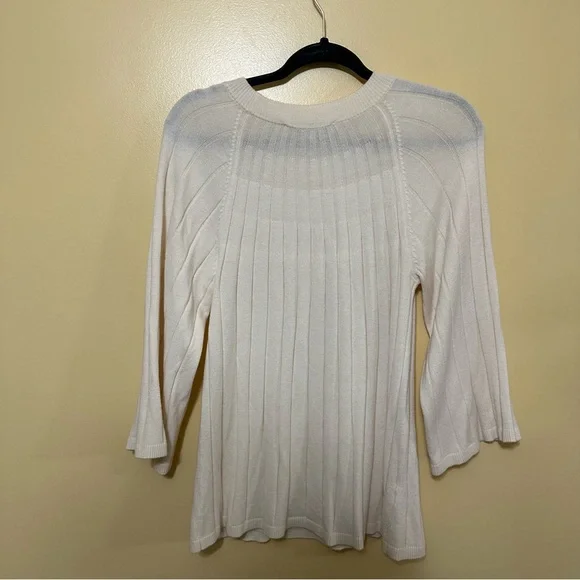 Loft A-line Ribbed Flare Sleeve Round Neck Sweater Women Med Cream - Picture 5 of 5